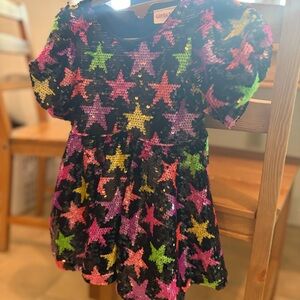 Black Sequin Star Dress with Neon Stars SPACE dress Sparkle Party